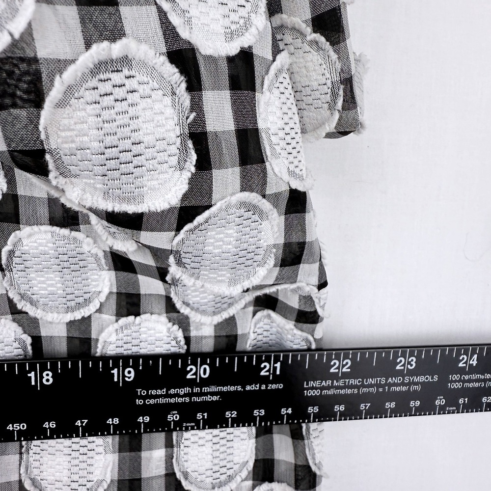 Erin London Blouse Size L Black White Burnout Polka Dot Sheer Button Up Pockets - Picture 8 of 9